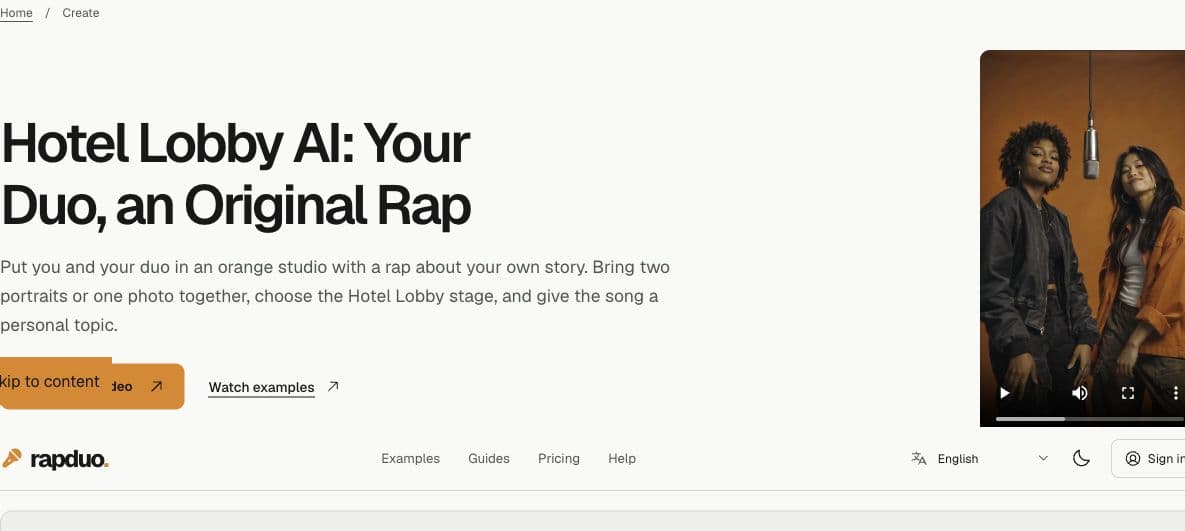 Actual RapDuo studio with a joint photo, stage, topic and credit quote